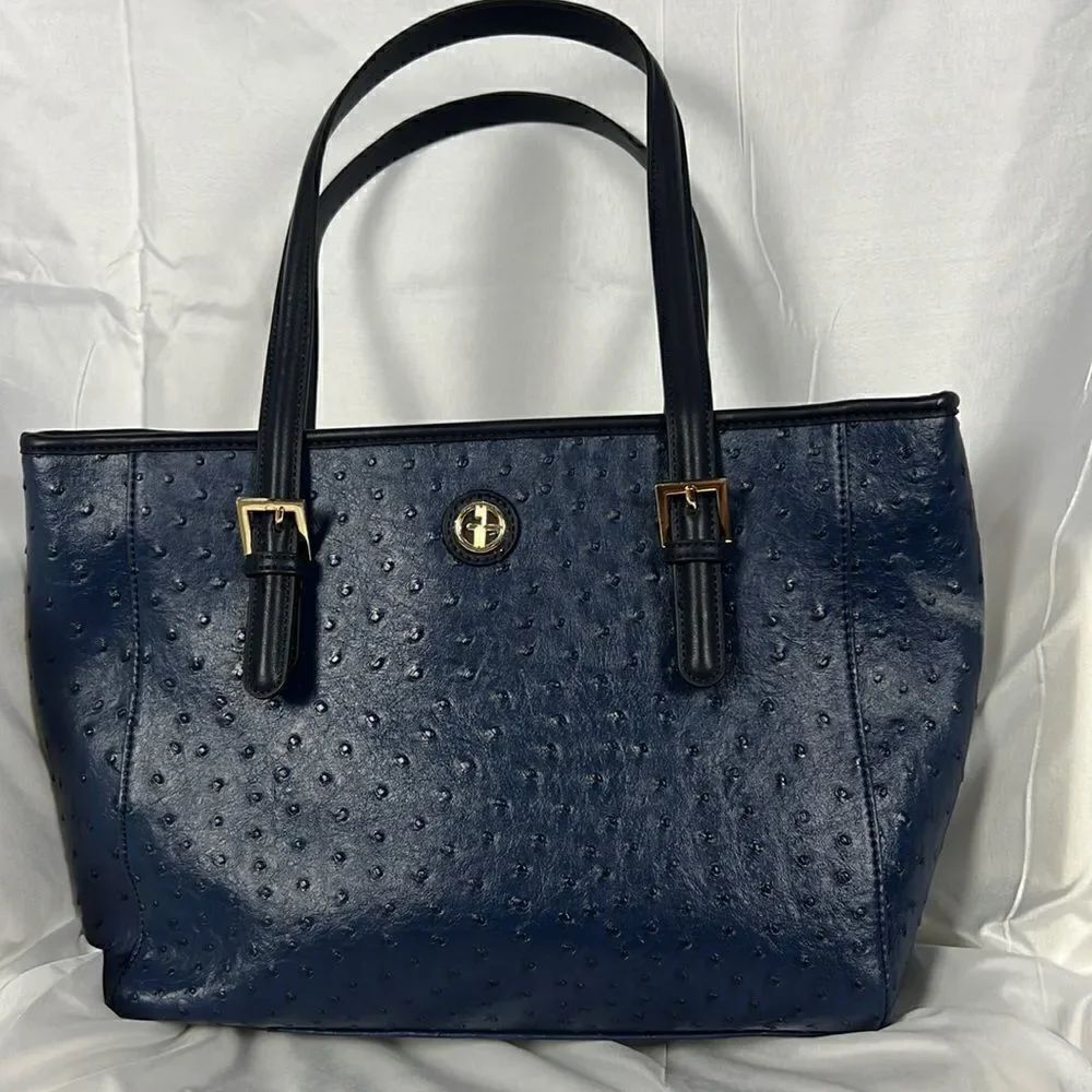 NWOT Giani Bernini embossed faux ostrich satchel Navy handbag